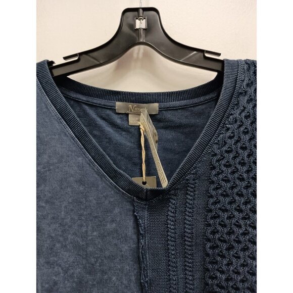 Natural Reflection Womens BOHO Sweatshirt Medium Blue Cable Knit Boxy Pullover - Picture 3 of 11